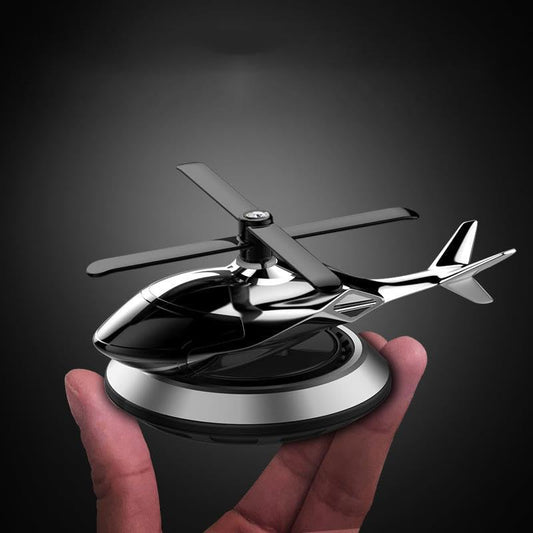 MOTORIZA Solar Powered Car Perfume Diffuser/Dispenser | Helicopter Design, Auto Rotation Fan | for Car Dashboard with Perfume Liquid & Organic Fragrance - (SILVER)